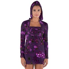 Purple Flowers Long Sleeve Hooded T-shirt