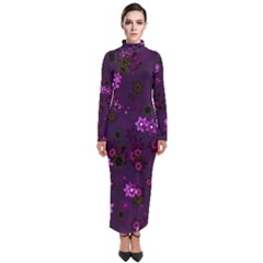 Purple Flowers Turtleneck Maxi Dress