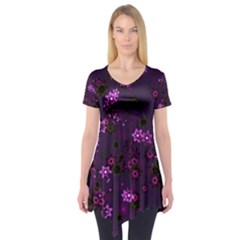 Purple Flowers Short Sleeve Tunic 