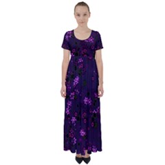 Purple Flowers High Waist Short Sleeve Maxi Dress