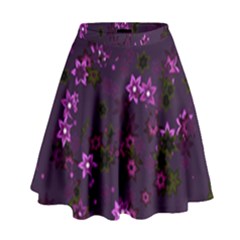 Purple Flowers High Waist Skirt by SpinnyChairDesigns