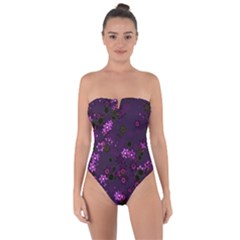 Purple Flowers Tie Back One Piece Swimsuit by SpinnyChairDesigns