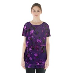 Purple Flowers Skirt Hem Sports Top