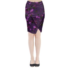 Purple Flowers Midi Wrap Pencil Skirt