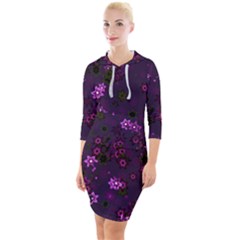 Purple Flowers Quarter Sleeve Hood Bodycon Dress