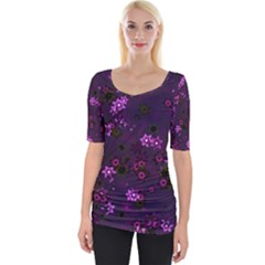 Purple Flowers Wide Neckline Tee