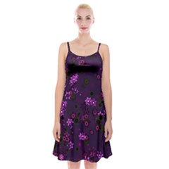 Purple Flowers Spaghetti Strap Velvet Dress