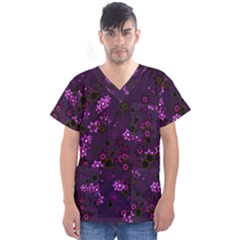 Purple Flowers Men s V-Neck Scrub Top