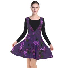 Purple Flowers Plunge Pinafore Dress