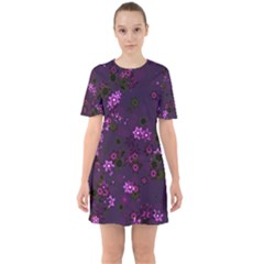 Purple Flowers Sixties Short Sleeve Mini Dress