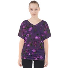 Purple Flowers V-Neck Dolman Drape Top