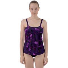 Purple Flowers Twist Front Tankini Set