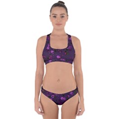 Purple Flowers Cross Back Hipster Bikini Set