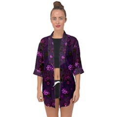 Purple Flowers Open Front Chiffon Kimono