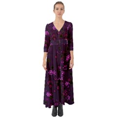 Purple Flowers Button Up Boho Maxi Dress