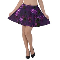 Purple Flowers Velvet Skater Skirt