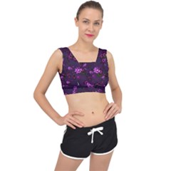 Purple Flowers V-Back Sports Bra