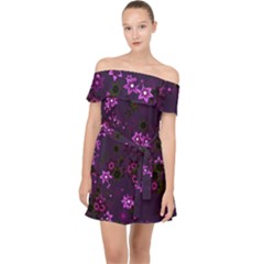 Purple Flowers Off Shoulder Chiffon Dress