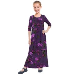 Purple Flowers Kids  Quarter Sleeve Maxi Dress