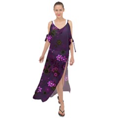 Purple Flowers Maxi Chiffon Cover Up Dress