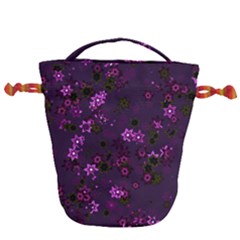 Purple Flowers Drawstring Bucket Bag