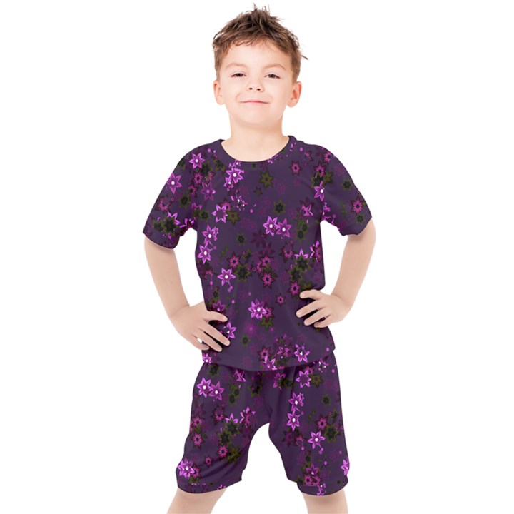 Purple Flowers Kids  Tee and Shorts Set