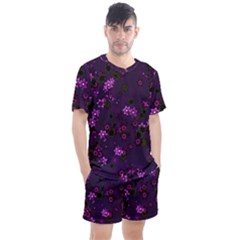 Purple Flowers Men s Mesh Tee and Shorts Set