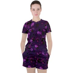 Purple Flowers Women s Tee and Shorts Set