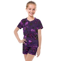 Purple Flowers Kids  Mesh Tee and Shorts Set