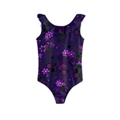 Purple Flowers Kids  Frill Swimsuit