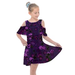 Purple Flowers Kids  Shoulder Cutout Chiffon Dress