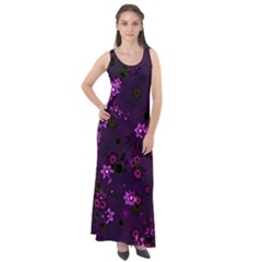 Purple Flowers Sleeveless Velour Maxi Dress