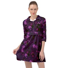 Purple Flowers Mini Skater Shirt Dress