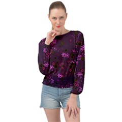 Purple Flowers Banded Bottom Chiffon Top