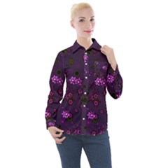 Purple Flowers Women s Long Sleeve Pocket Shirt