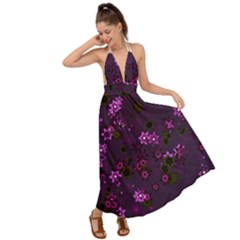 Purple Flowers Backless Maxi Beach Dress