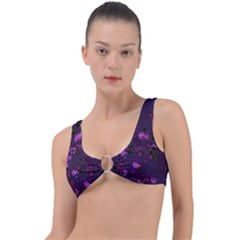 Purple Flowers Ring Detail Bikini Top