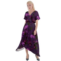 Purple Flowers Cross Front Sharkbite Hem Maxi Dress