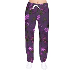 Purple Flowers Women velvet Drawstring Pants