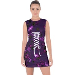 Purple Flowers Lace Up Front Bodycon Dress