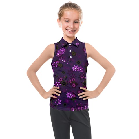 Purple Flowers Kids  Sleeveless Polo Tee by SpinnyChairDesigns