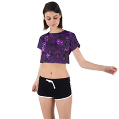 Purple Flowers Tie Back Short Sleeve Crop Tee