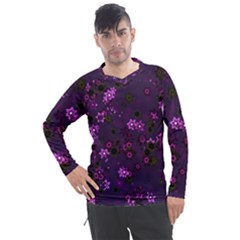 Purple Flowers Men s Pique Long Sleeve Tee