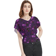 Purple Flowers Butterfly Chiffon Blouse