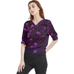 Purple Flowers Quarter Sleeve Blouse