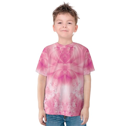 Pink Floral Pattern Kids  Cotton Tee by SpinnyChairDesigns