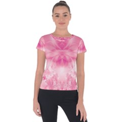 Pink Floral Pattern Short Sleeve Sports Top  by SpinnyChairDesigns