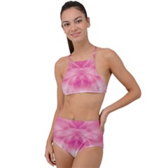 Pink Floral Pattern High Waist Tankini Set by SpinnyChairDesigns