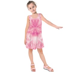 Pink Floral Pattern Kids  Sleeveless Dress by SpinnyChairDesigns