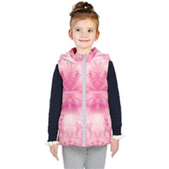 Pink Floral Pattern Kids  Hooded Puffer Vest by SpinnyChairDesigns